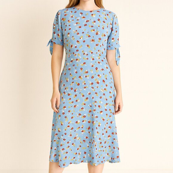 Anthropologie Faithful The Brand SZ 4 Erin Ditzy Print Midi Dress Blue - Picture 1 of 10